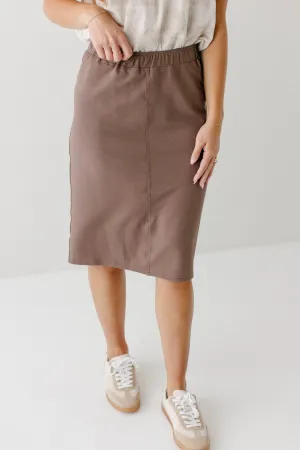 'Piper' Knee Length Knit Denim Skirt Versatile Mood Stretchy Adjustable Closure