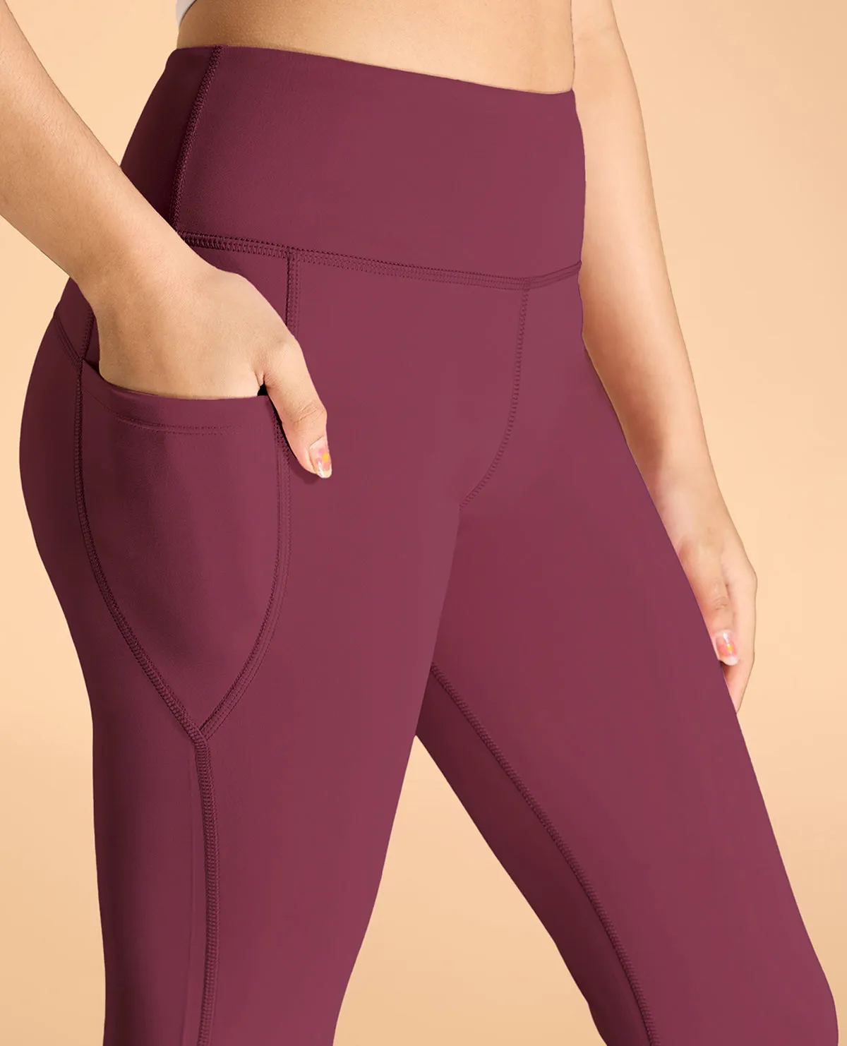 High Waisted Colourblock Stretchable Leggings For Girls Neutral Mood