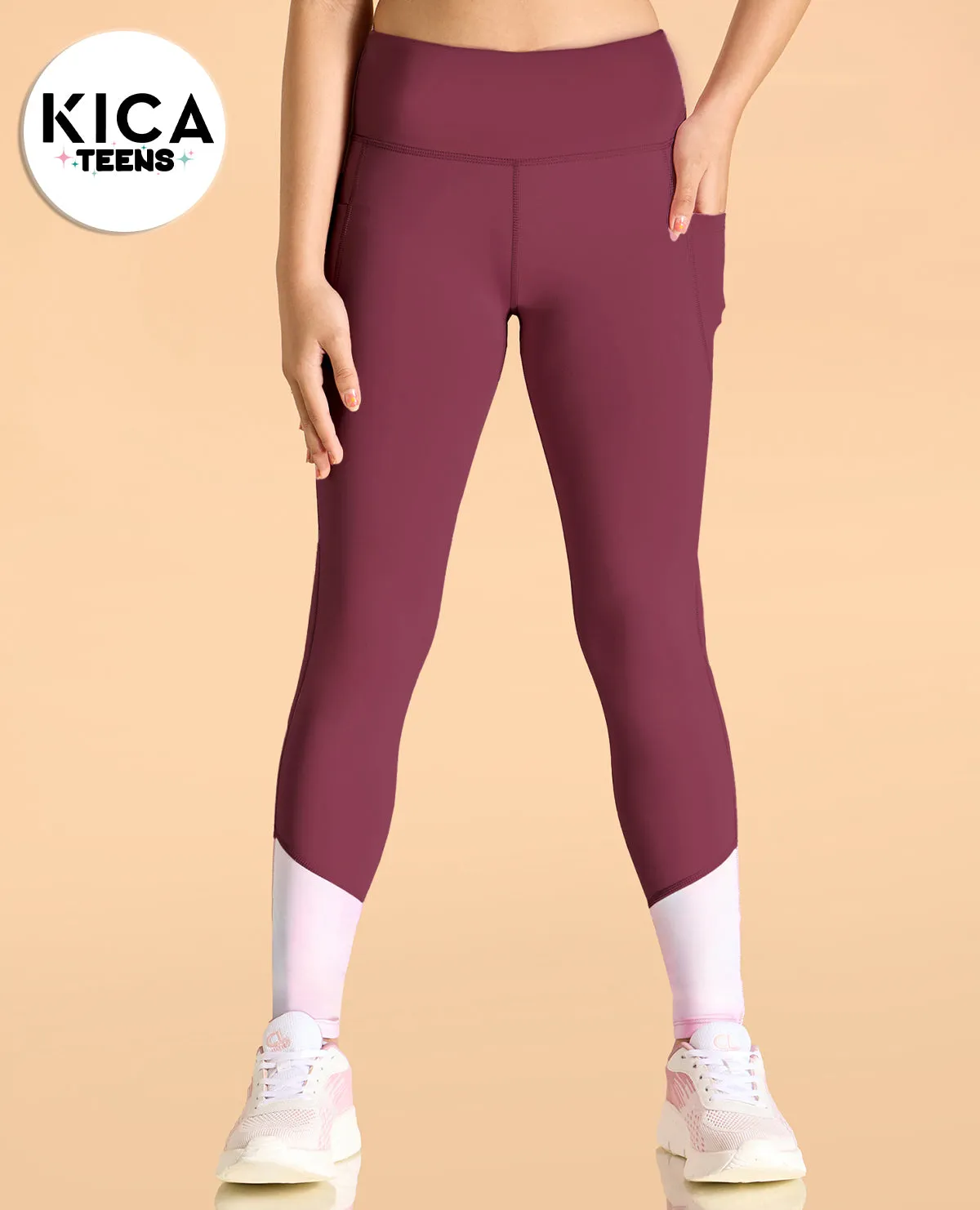 High Waisted Colourblock Stretchable Leggings For Girls Versatile Feel