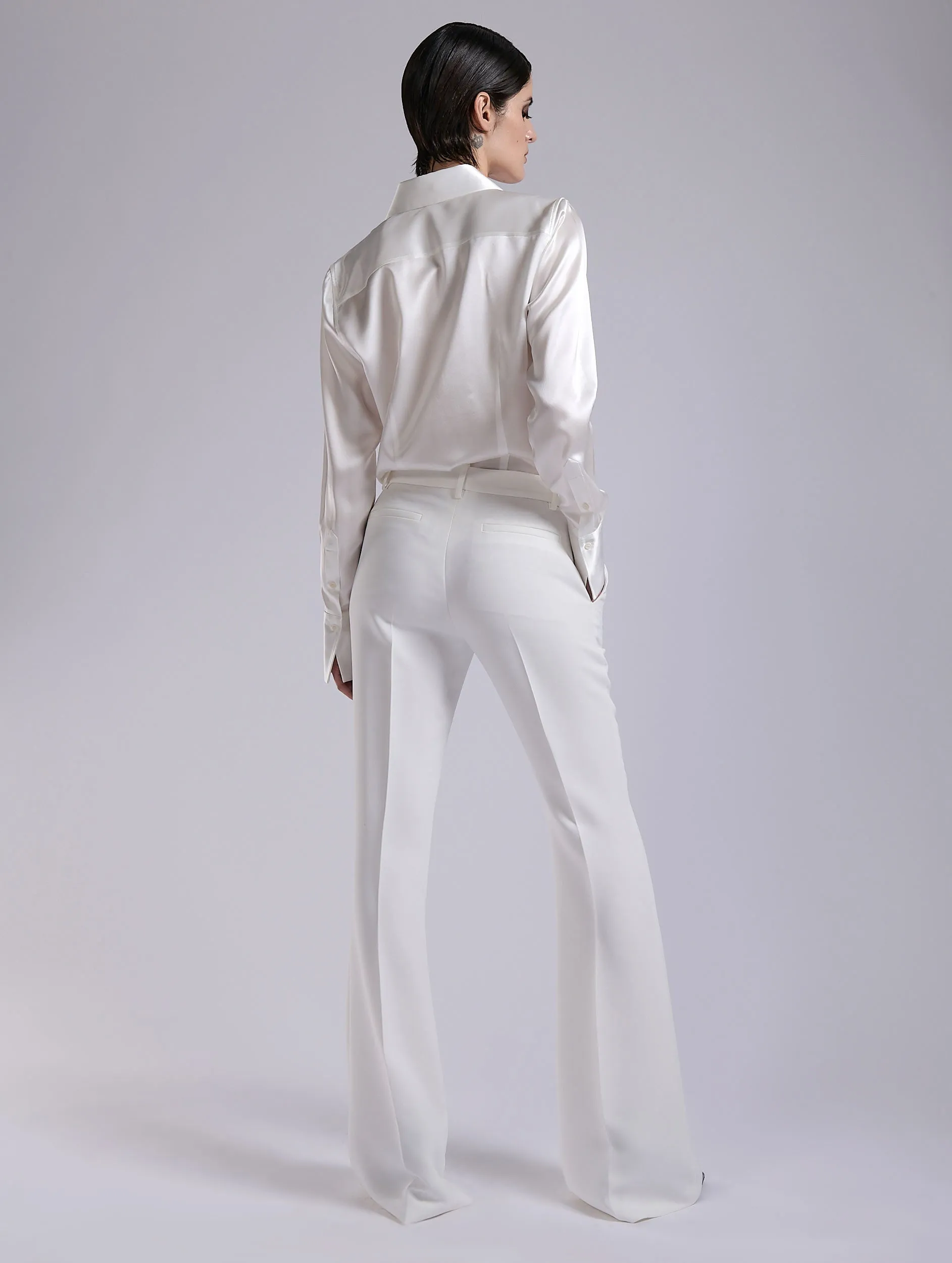 Ivory crepe bootleg trousers Plus-size option Modern Relaxed