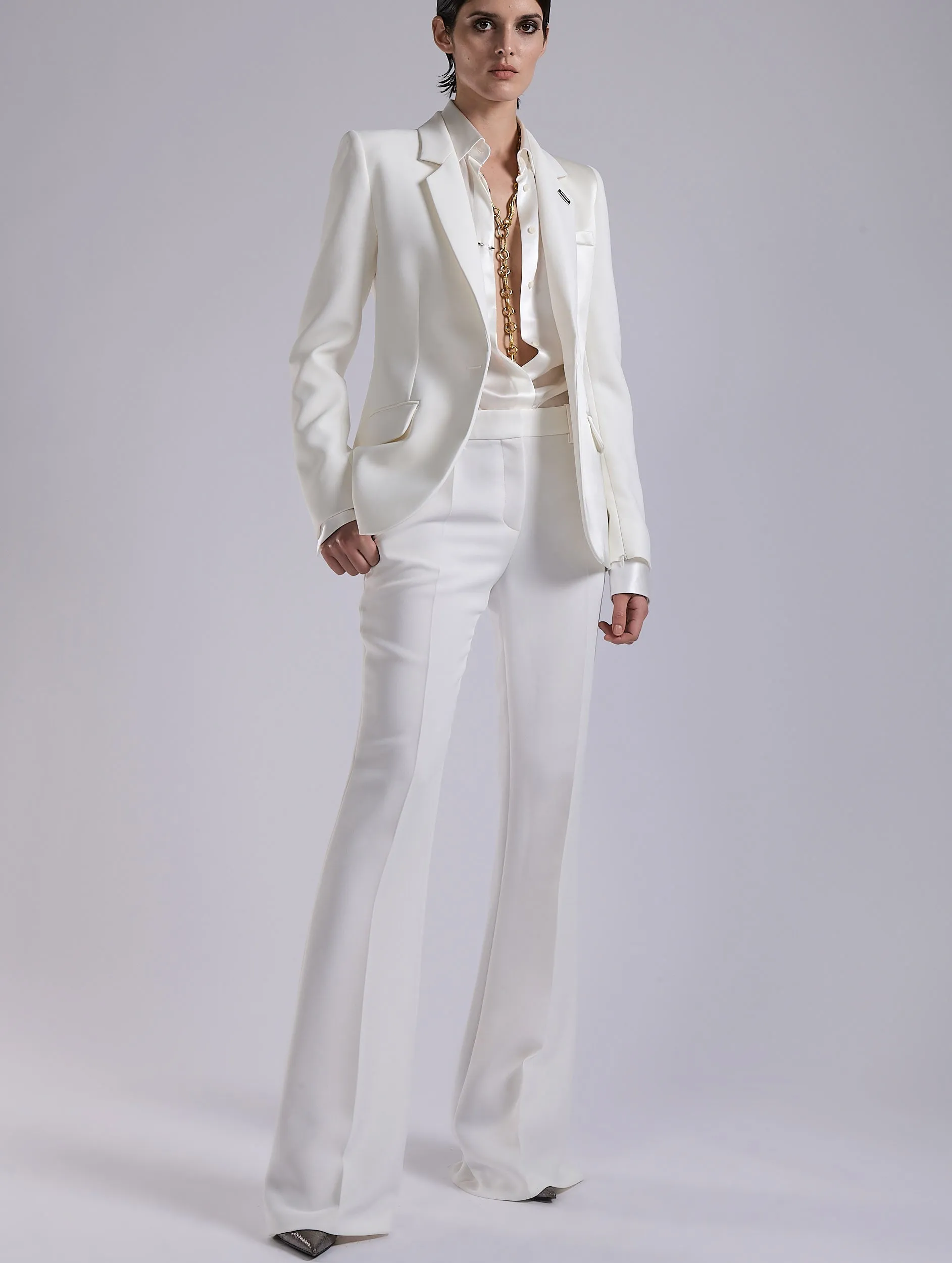 Comfort waistband Air Flow Ivory crepe bootleg trousers