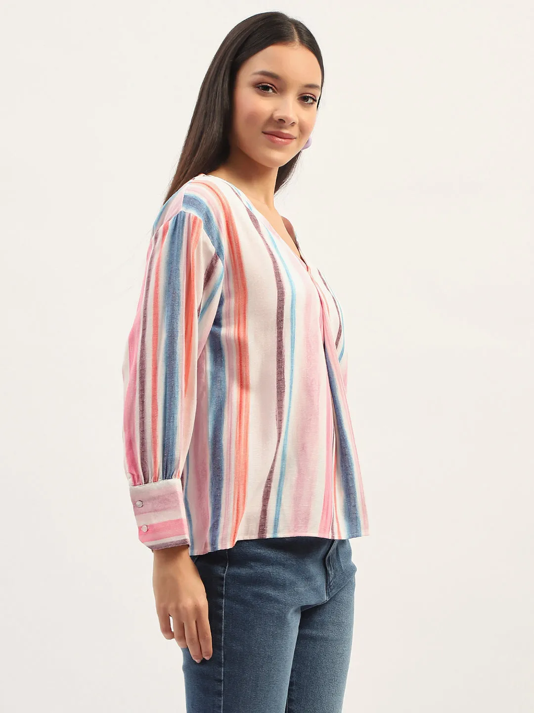 Wave Core Madame Multicolor Striped V Neck Top