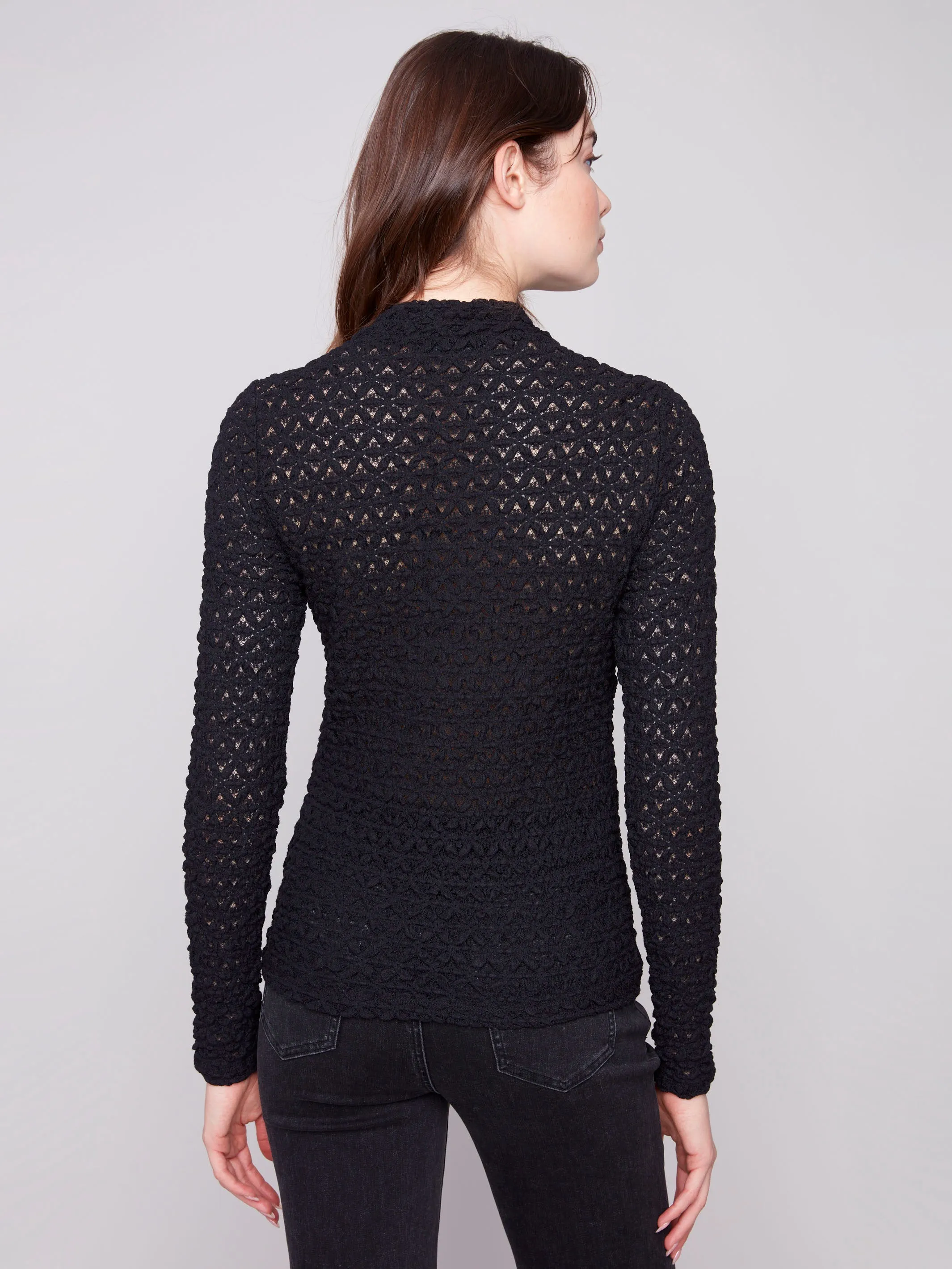 Lace Mock Neck Top - Black TemperatureControlTechnology