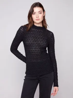 Fall Mood Lace Mock Neck Top - Black