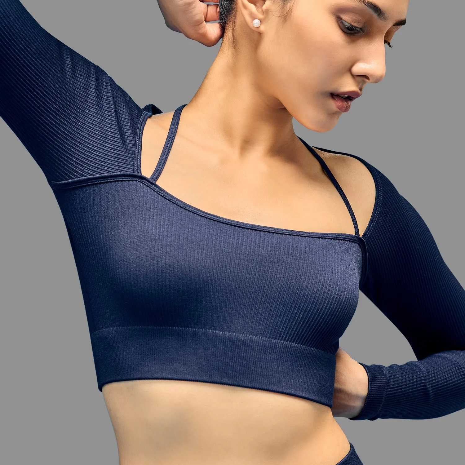 Limitless Snatched ribbed long sleeve top- Navy Blue Event Vibe