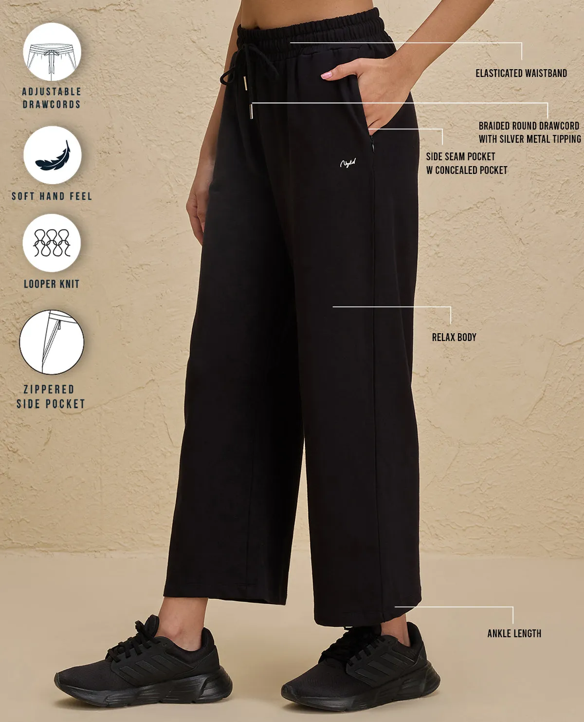 Nykd By Nykaa Summer Essential Comfort Cotton Terry Lounge Pants -NYLE606-Jet Black TemperatureRegulation