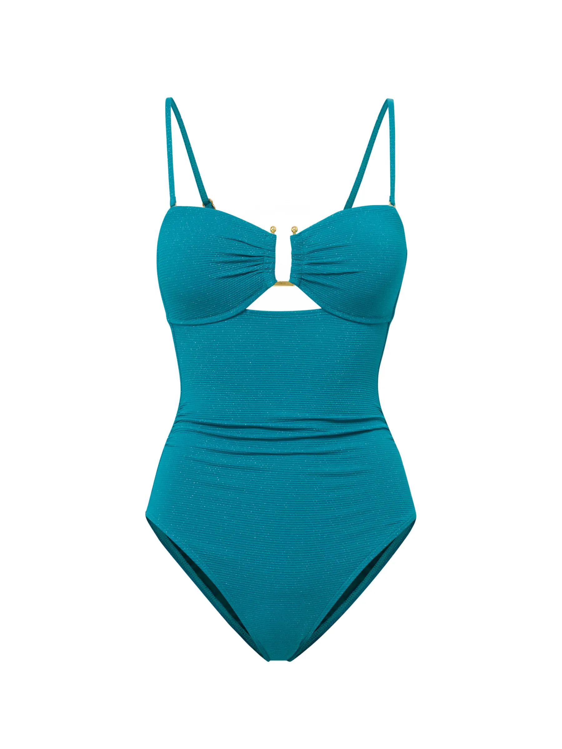 Saltwater Resistant Thermal Bonded Edges Juliette One Piece In Jungle Green Metallic Pique