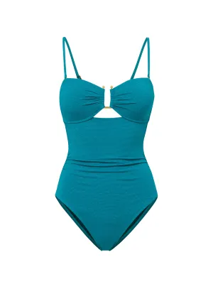 Versatile Wear Quick Toggle Adjustment Juliette One Piece In Jungle Green Metallic Pique