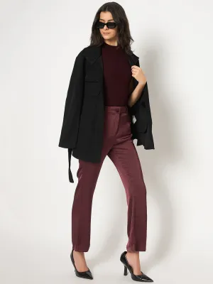 HiddenDrawcord Madame Straight Fit Solid Maroon Trousers