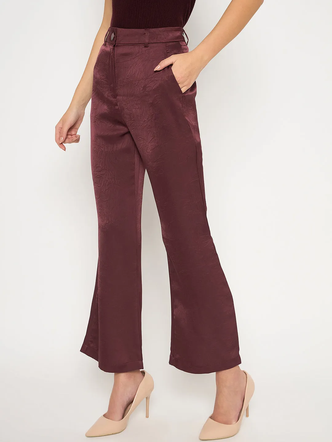 Outdoor Comfort Madame Straight Fit Solid Maroon Trousers