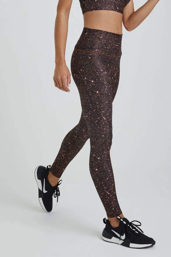 Wear It To Heart Mocha Super Disco Foil High Waist Legging Sleek Comfort