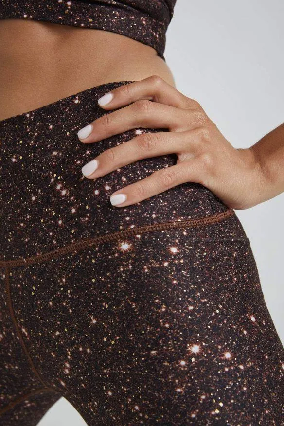 Wear It To Heart Mocha Super Disco Foil High Waist Legging Maternity Wear Mesh Panel