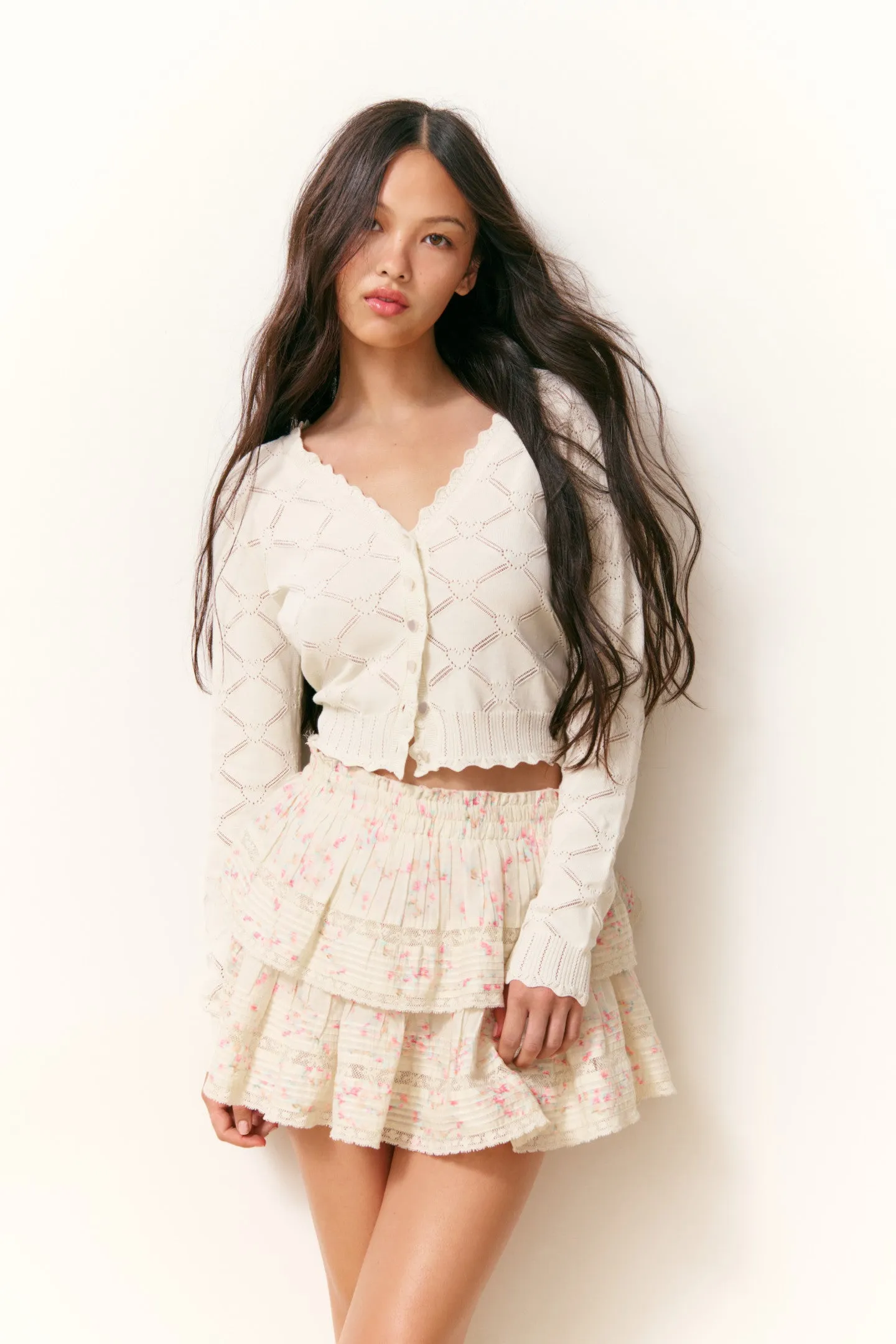 Ruffle Mini Luna Rosa Fleur Skirt - MAGNOLIA Foil Print Crossback Strap
