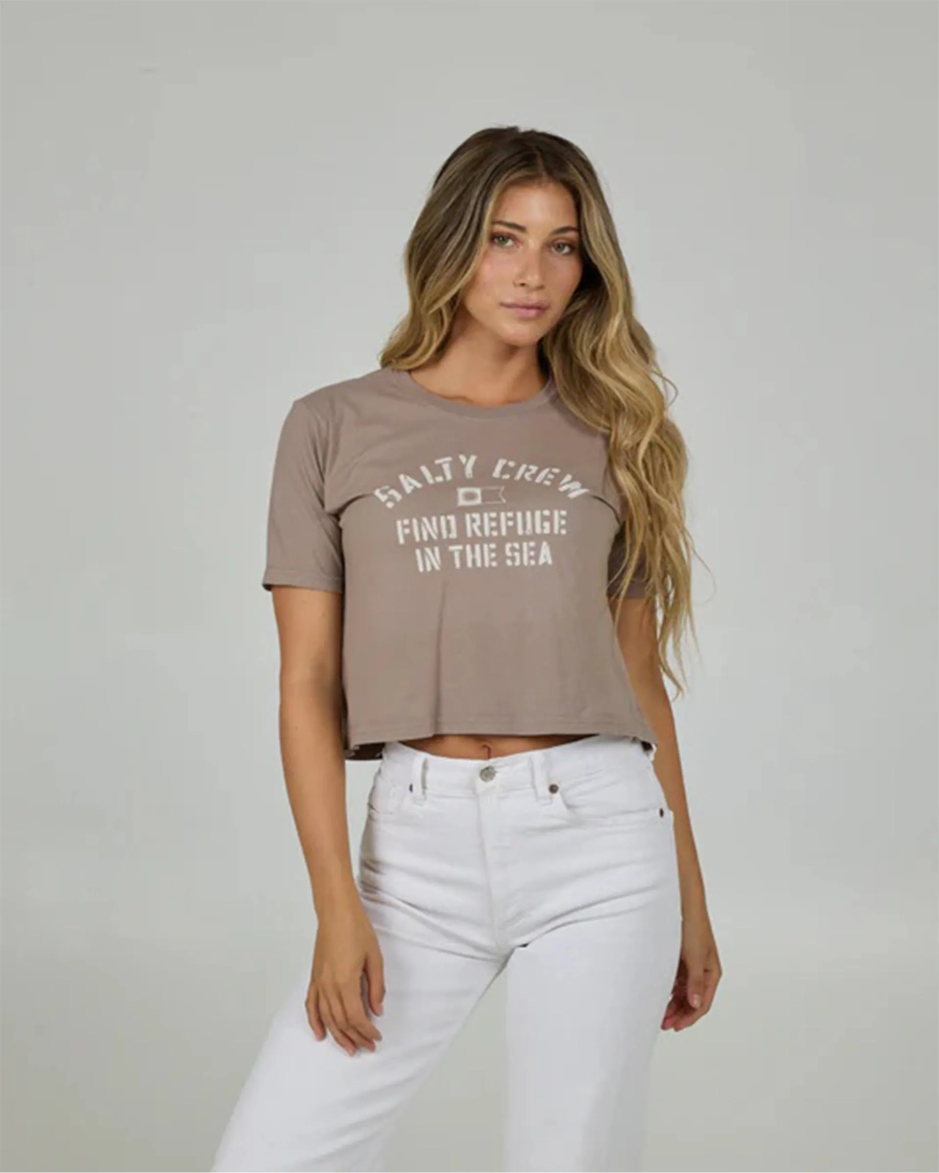 Solid Color Even Keel Crop Tee - Taupe