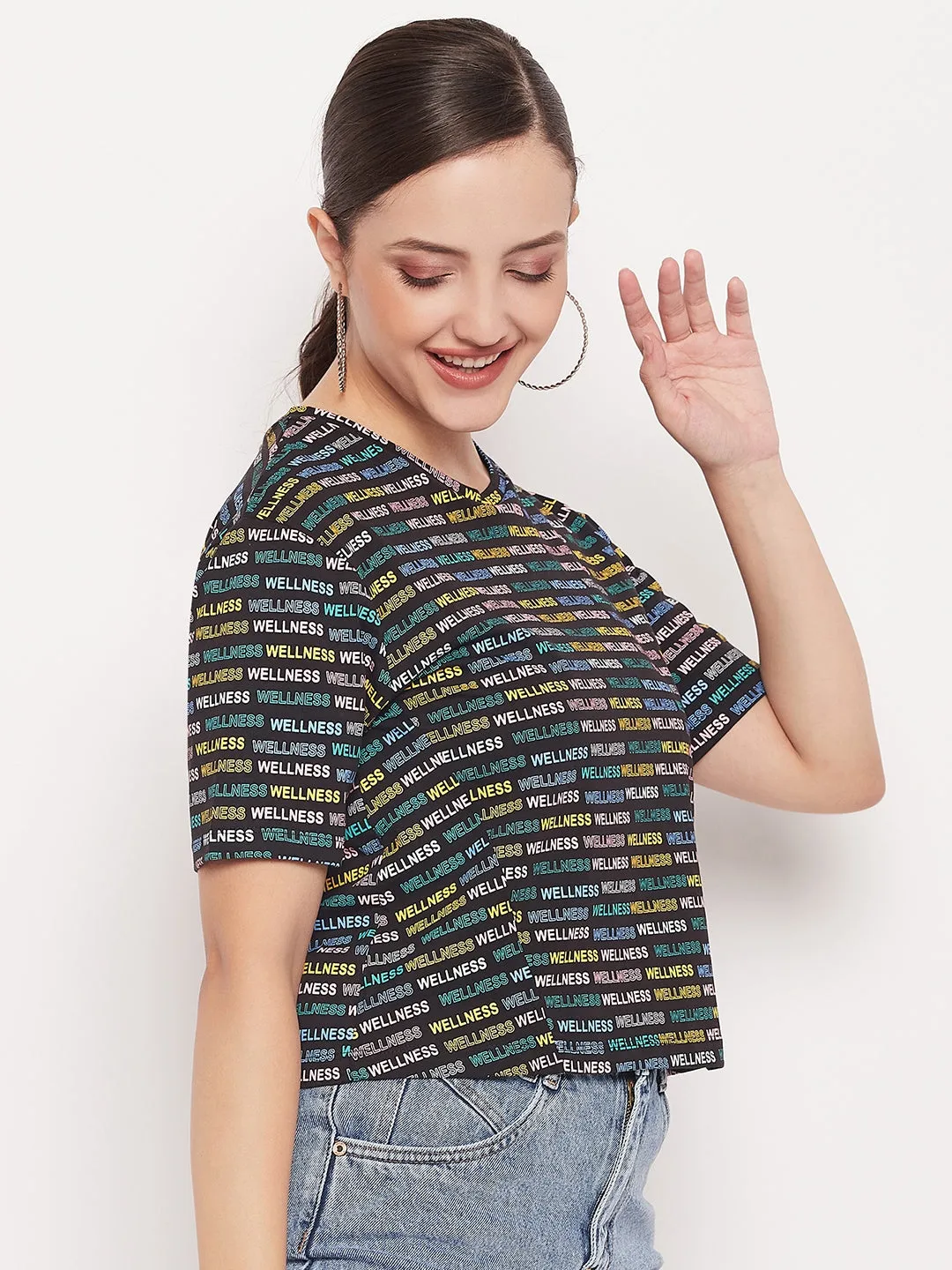 Light and Breathable Casual Layer Look Madame Regular Fit Round Neck Printed T-shirt