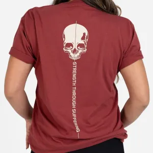 Women's Strength Through Suffering Boyfriend Fit T-Shirt - Red Plum Effortless Wearable