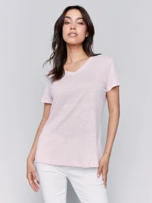 Linen Blend V-Neck T-Shirt - Petal Organic Cotton Certification