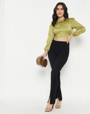 Beach Fit TearResistant Madame Apple-Green Crop Top