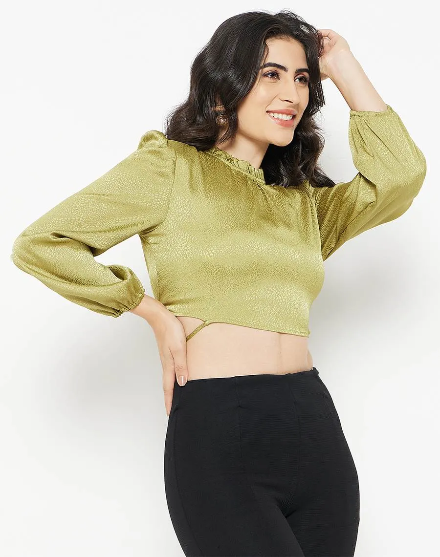 HighVisibility Trim Madame Apple-Green Crop Top