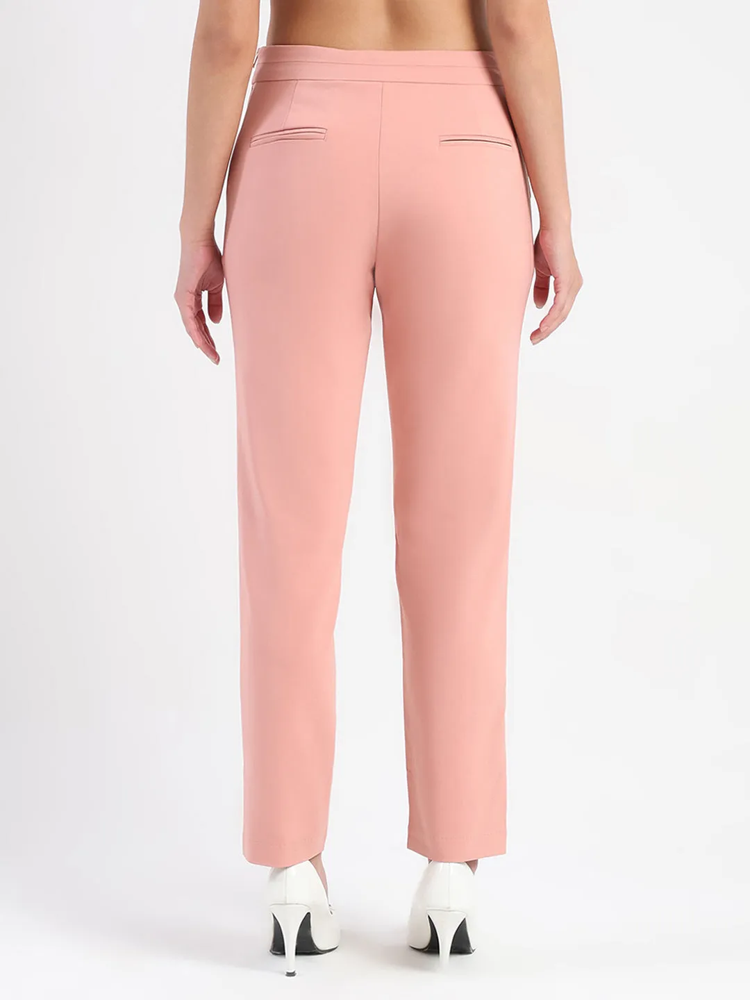 Rubberized grip Soft Material Madame High-Waist Cotton Blend Pink Trousers