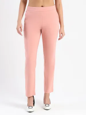 ElasticWaistband Madame High-Waist Cotton Blend Pink Trousers