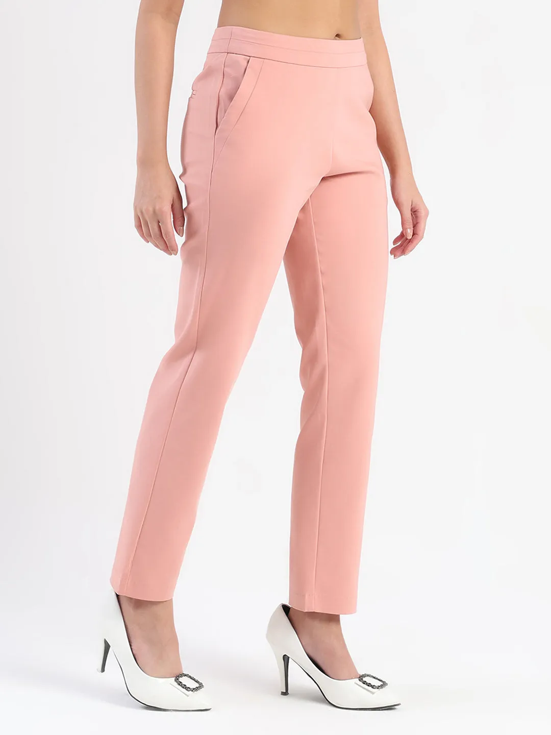 Cozy Comfort Madame High-Waist Cotton Blend Pink Trousers