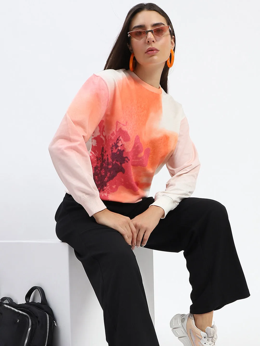 Madame Crew Neck Floral Print Beige Sweatshirt right for beach trips