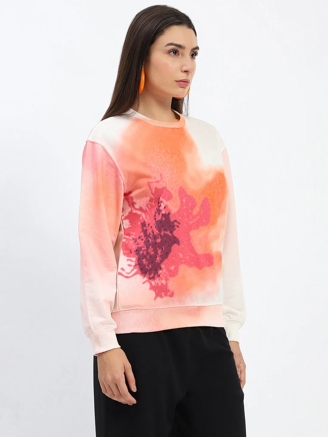 Madame Crew Neck Floral Print Beige Sweatshirt product anti odor freshness High-Quality Fabric