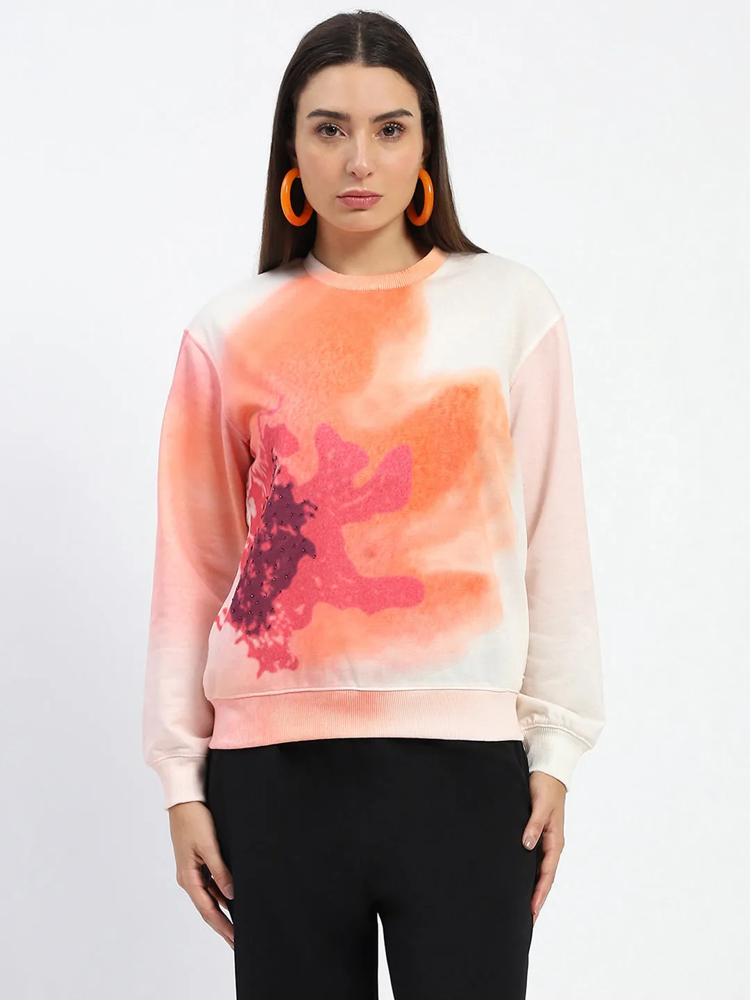 watch accents Odor-resistant Madame Crew Neck Floral Print Beige Sweatshirt