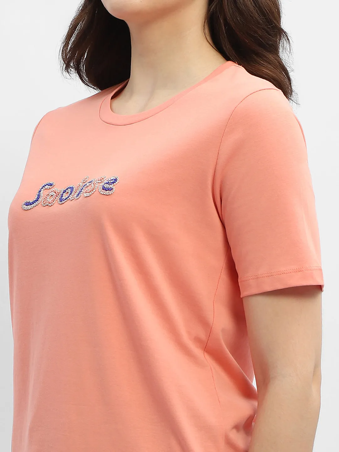 Madame Typography Salmon Cotton T-Shirt Relax Style Trend Relax Outfit