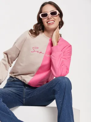 Madame Fuchsia Pink Color Block Sweatshirt Trendy Fit Chill Apparel
