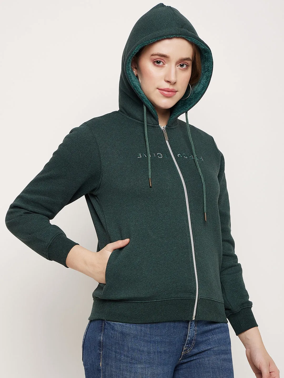 product belt definition Vacation Style Madame Bottle Green Hood Neck Sweatshirt