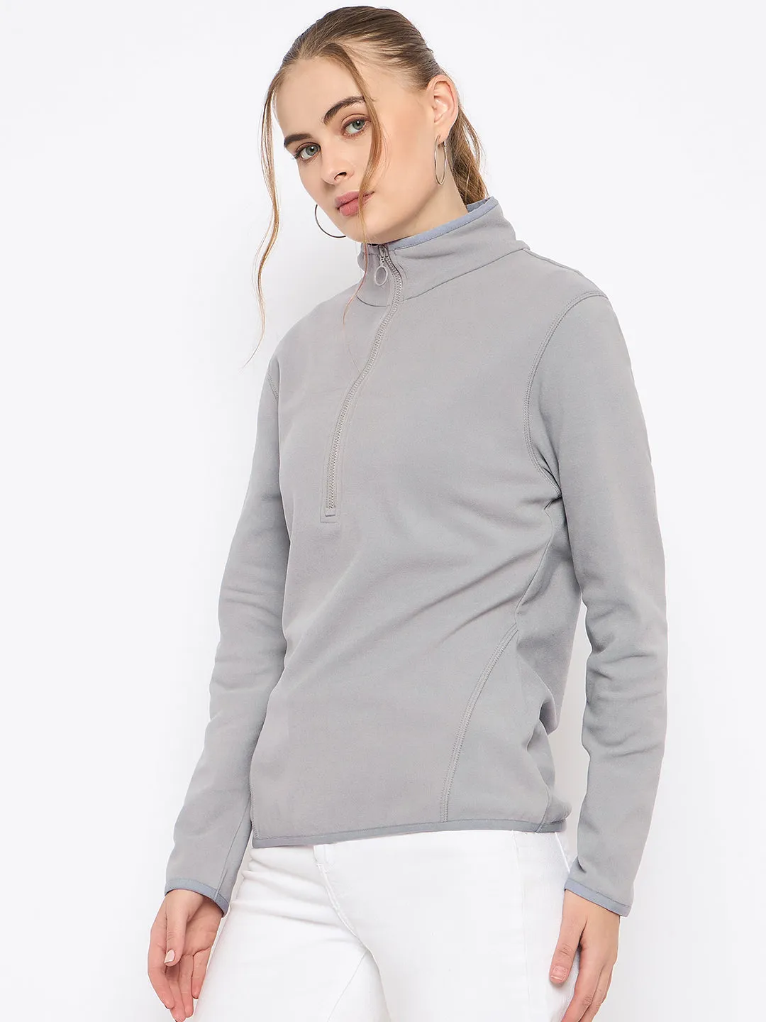 Madame Polar Fleece Half-Zipper Grey Sweatshirt product recommendation