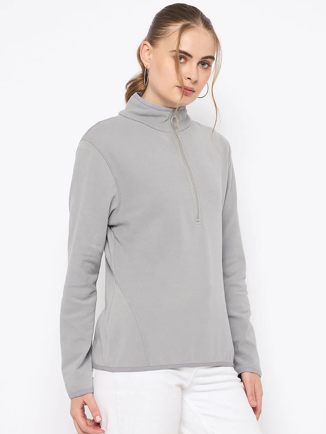 Comfy Design Madame Polar Fleece Half-Zipper Grey Sweatshirt
