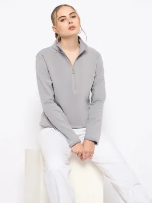 Madame Polar Fleece Half-Zipper Grey Sweatshirt Urban Hoodie