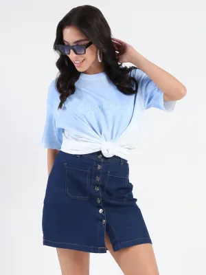 Ergonomic Cut Madame Ombre Loose Fit Sky Blue Oversize Cotton T-shirt
