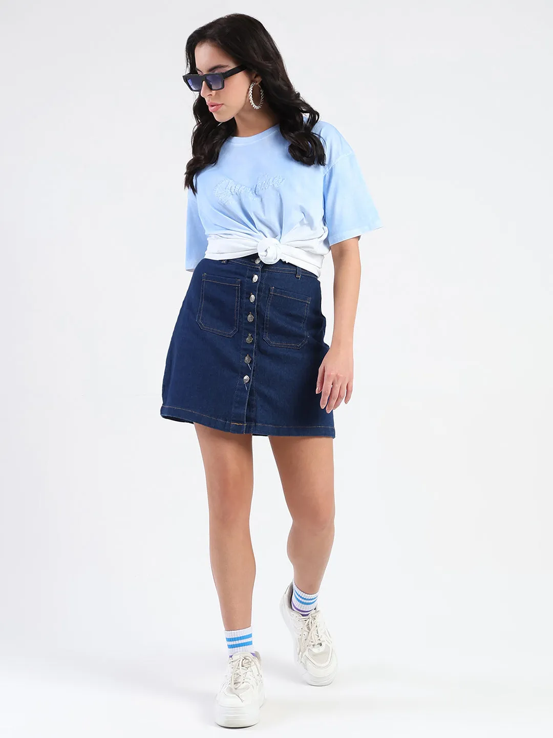 Madame Ombre Loose Fit Sky Blue Oversize Cotton T-shirt Cool Vibes Basic Wardrobe Piece