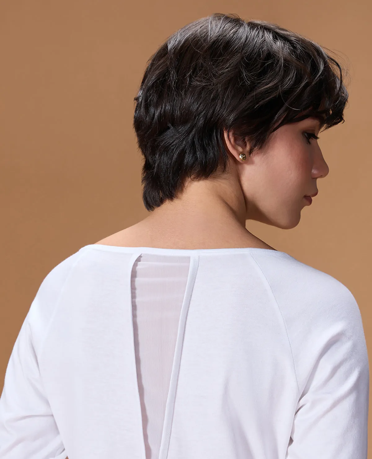 Cotton Yoga Full Sleeve Top White High Density Fabric Layered Comfort