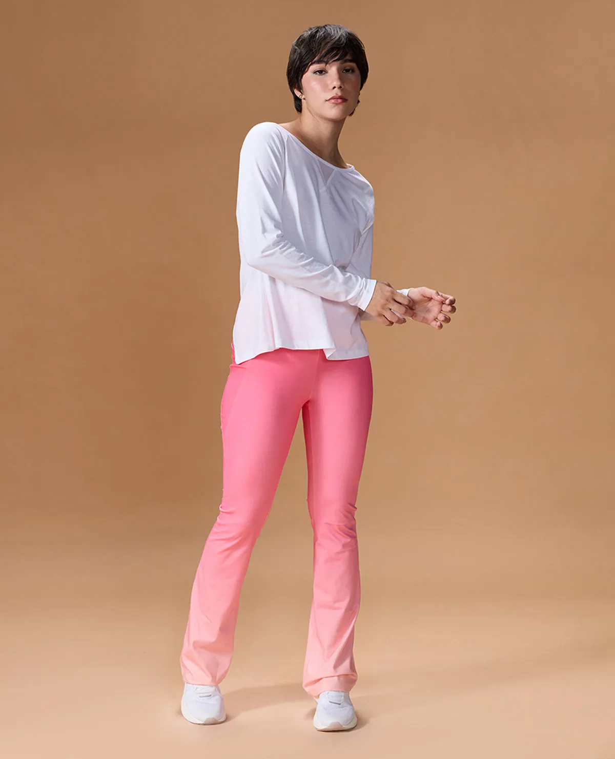Stone Wash Process Workout Gear Cotton Yoga Full Sleeve Top White