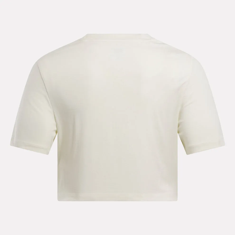 Reebok Women's Identity Big Logo Crop Chalk White Tee Athletic Comfort Wear Layered Comfort
