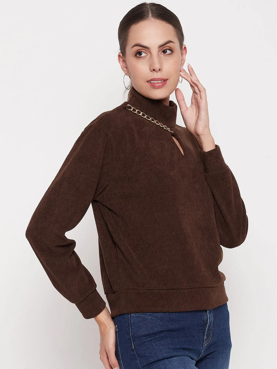 Madame Brown Keyhole Neck Sweater product affordable accessibility