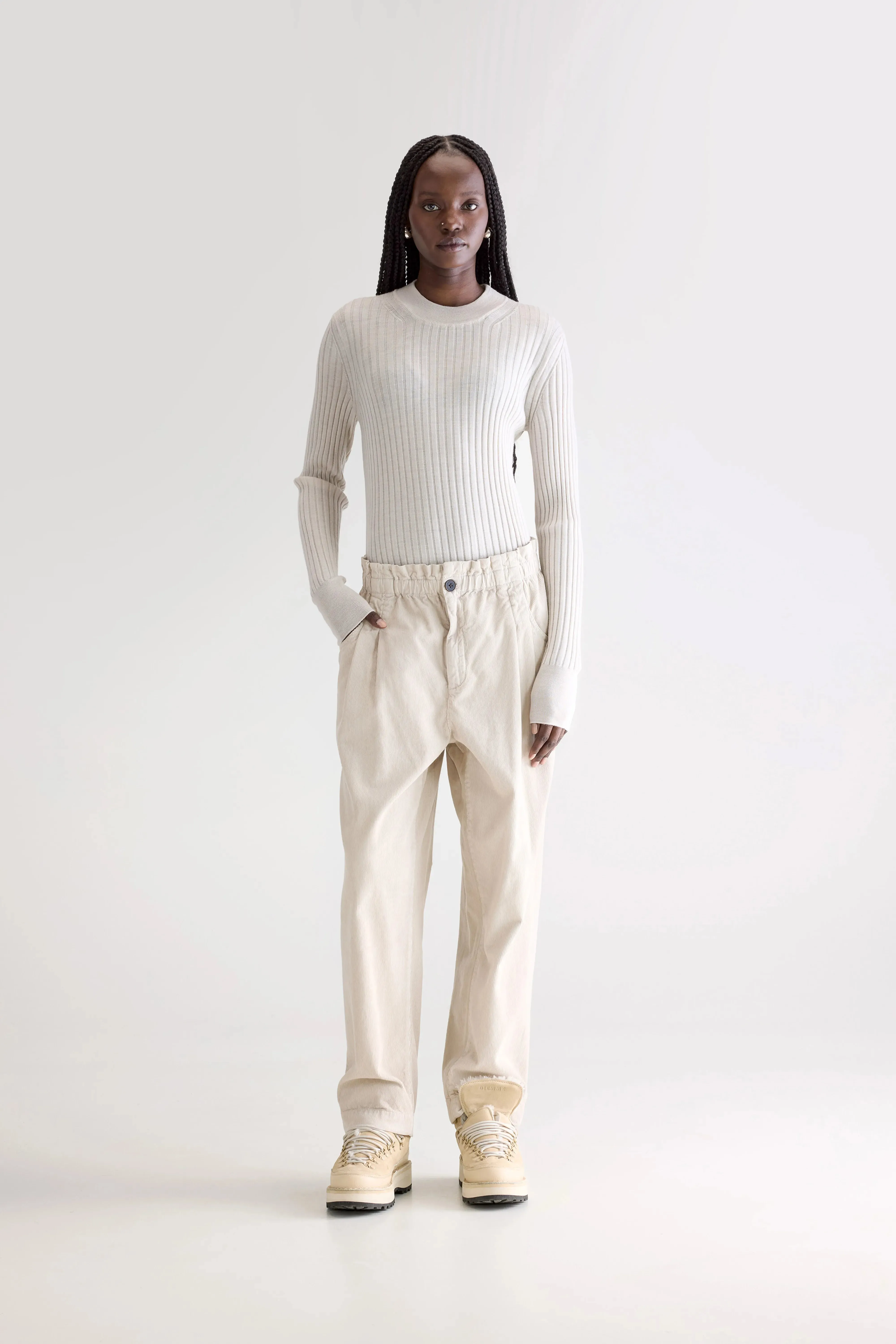 Winona paperbag trousers (252 / W / STONE) Gripper Waistband Easy Care Fabric Finish