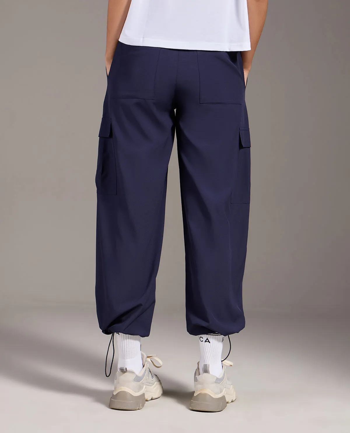 ComfortWaistband Flexible Design High Waist Cargo Pants In Max Dry Fabric Navy Blue