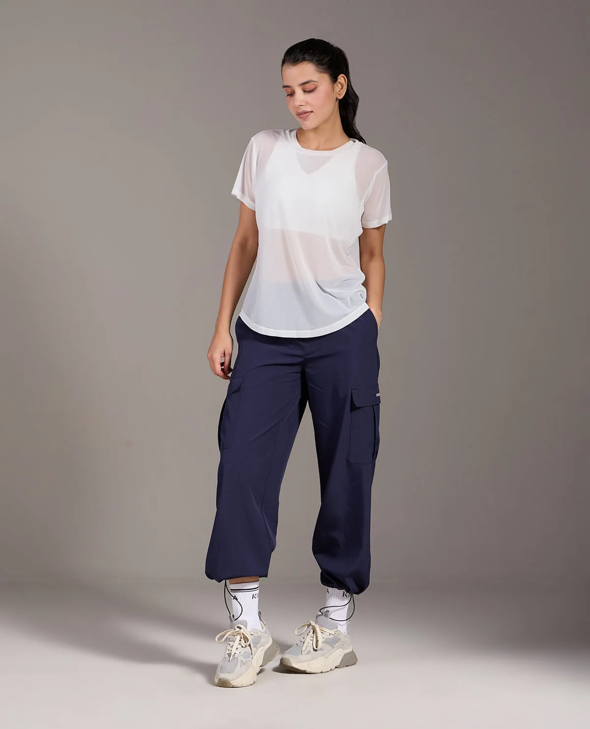 High Waist Cargo Pants In Max Dry Fabric Navy Blue Urban Edge