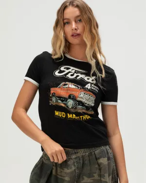 Brixton x Ford Mud Marathon S/S Ringer T-Shirt - Burnt Rubber Sporty and Cool
