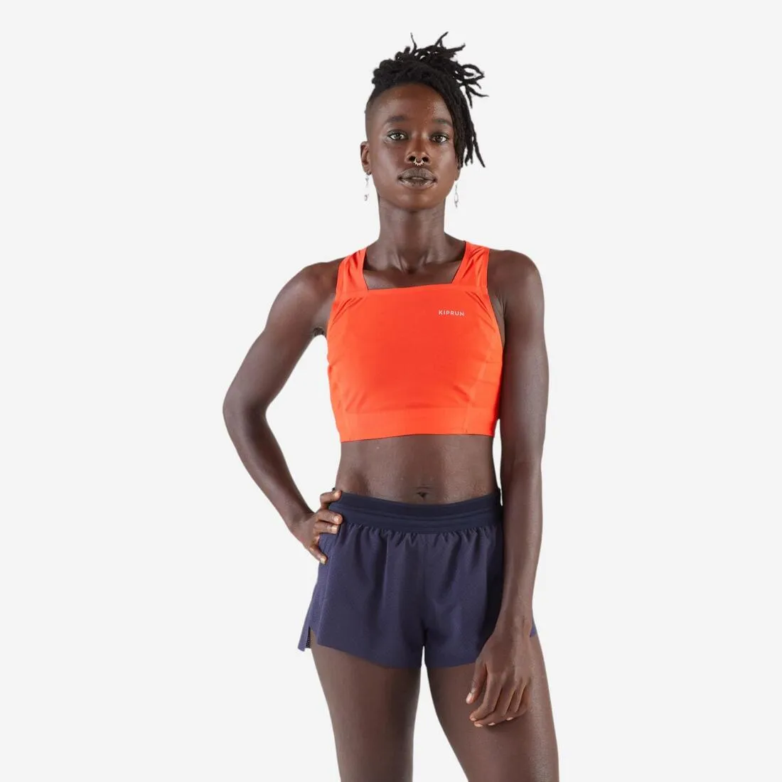 D??bardeur de Running Crop top l??ger Femme - KIPRUN 900 Light rouge M??line ROLLIN Metal Core