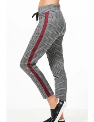 CHICHI Active Amia Plaid Trouser - Grey Plaid High Rise Sustainable Material Blend