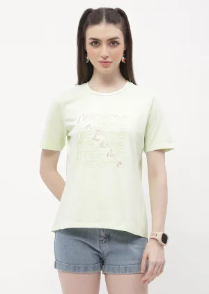 simple design Double Stitched Seams Madame Logo Print Neon Green Regular T-Shirt