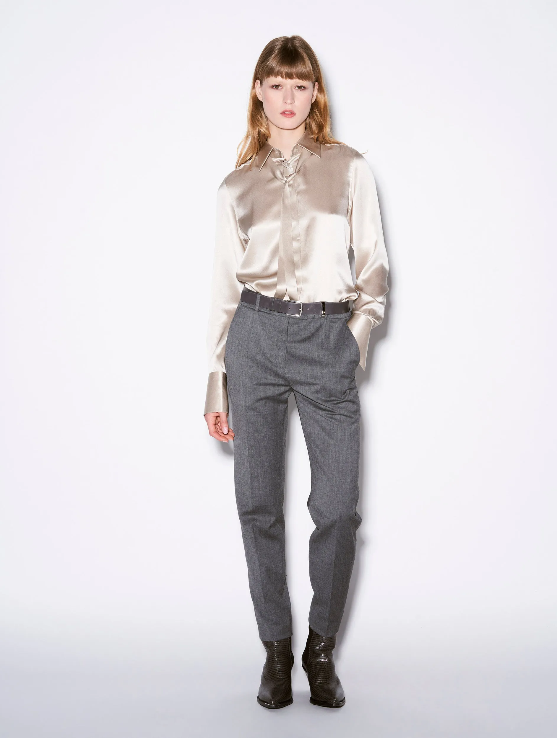Durable Seams Roxy grey wool gabardine suit trousers