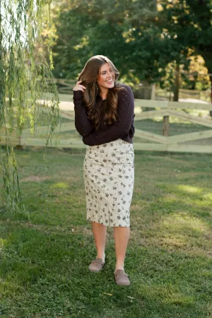 Roll Up Hem Durable Stitching 'Berea' Floral Print Cotton Blend Midi Skirt Sleek Cut